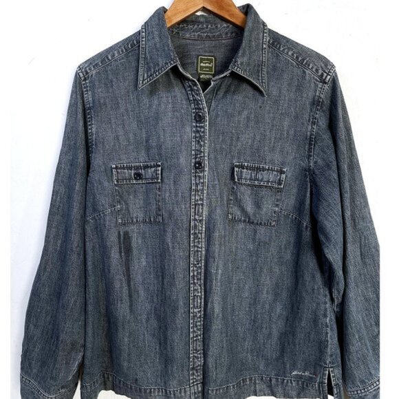 Authentic Y2K Eddie Bauer Denim Shirt Jacket – Size Large, Distressed & Timeless - Picture 6 of 13